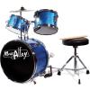 imageMusic Alley 3 Piece Kids Drum Set with Drum Sticks ampamp Drum Throne SeatMetallic Blue