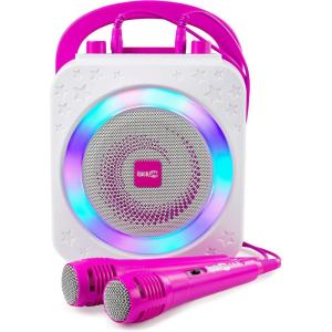 imageRockJam 10Watt Rechargeable Bluetooth Karaoke Machine with Two Mics Lightshow ampamp Voice EffectsPink