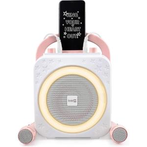 imageRockJam 10Watt Rechargeable Bluetooth Karaoke Machine with Two Mics Lightshow ampamp Voice EffectsWhite