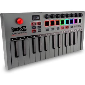 imageRockJam 61Key Compact Keyboard Piano with LED Display Keynote Stickers ampamp Lessons25 Key Midi