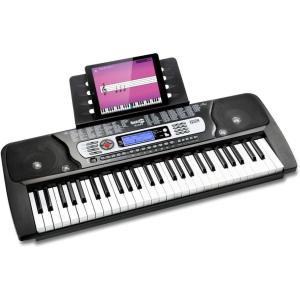 imageRockJam 61Key Compact Keyboard Piano with LED Display Keynote Stickers ampamp Lessons54 Key