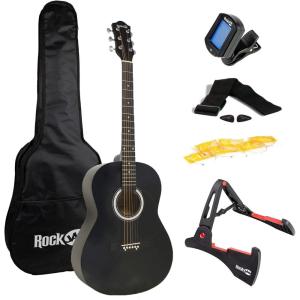 imageRockJam Acoustic Guitar Kit with Stand Tuner Gig Bag Strap Picks Spare Strings ampamp LessonsBlack