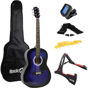 imageRockJam Acoustic Guitar Kit with Stand Tuner Gig Bag Strap Picks Spare Strings ampamp LessonsBlue
