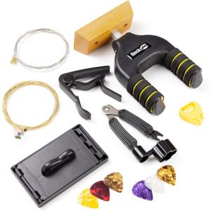 imageRockJam Guitar Accessory Kit with Hanger Capo String Winder Fret Cleaner Spare Strings ampamp LessonsStand