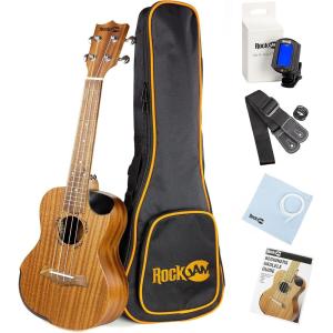 imageRockJam Premium Soprano Ukulele Kit with Tuner Gig Bag Strap Picks ampamp Spare Strings 4 Right Natural Full RJUK712SNTenor