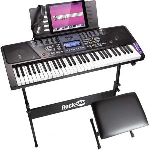 imageRockJam RJ761 61 Key Keyboard Piano with Keyboard Bench Digital Piano Stool Sustain Pedal Headphones ampamp Lessons61 Key Kit with LCD Display