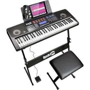 imageRockJam RJ761 61 Key Keyboard Piano with Keyboard Bench Digital Piano Stool Sustain Pedal Headphones ampamp Lessons61 Key Kit with Touch Display  Sustain Pedal